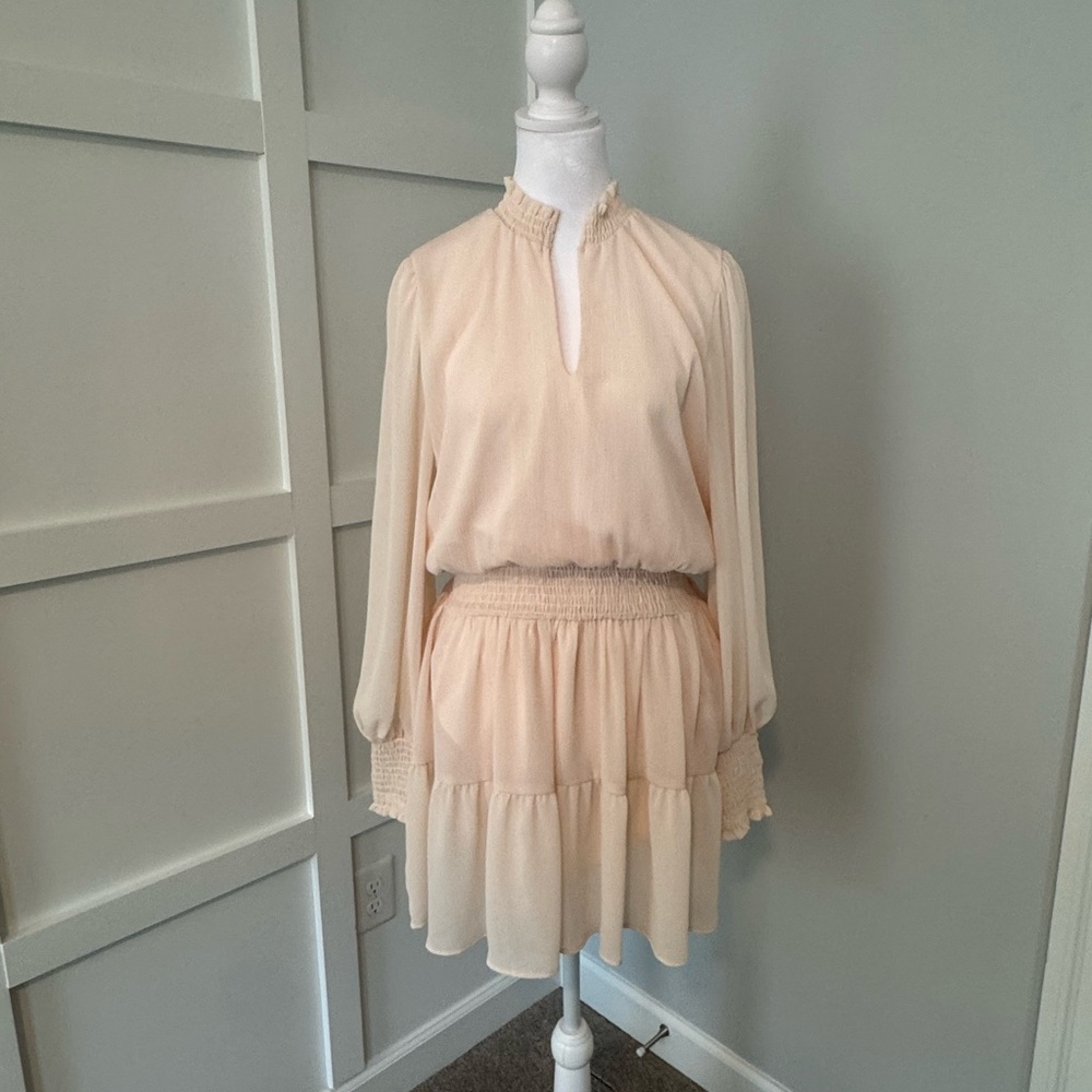 Gibsonlook Cream Chiffon Long Sleeve Dress